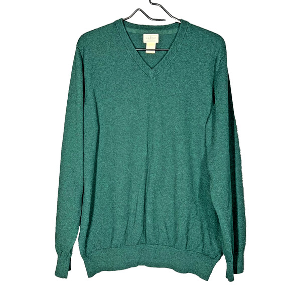 LL Bean Sweater Mens X-Large Green Cotton Cashmere Cozy Casual Preppy Classic - Picture 1 of 8